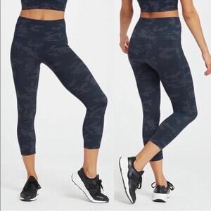 Spanx Seamless Black Camo High Rise Cropped Leggings Women’s Size XS